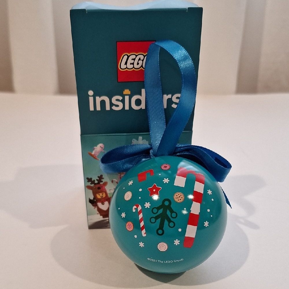 LEGO Teal Holiday Ornament Ball with Blue Ribbon and Candy Graphics